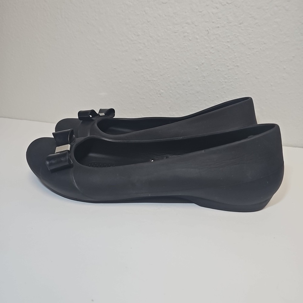 Crocs Gianna Bow Flats Womens 10 Black Round Toe Slip on Comfort Ballet Shoes